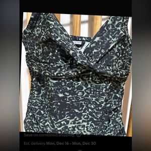 Long Tall Sally Tankini Top Spaghetti Strap & Bikini Bottom Black & Green W 4